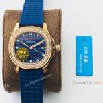 PFF Swiss Patek Philippe Aquanaut Luce Quartz Watch Blue Dial Diamond Bezel